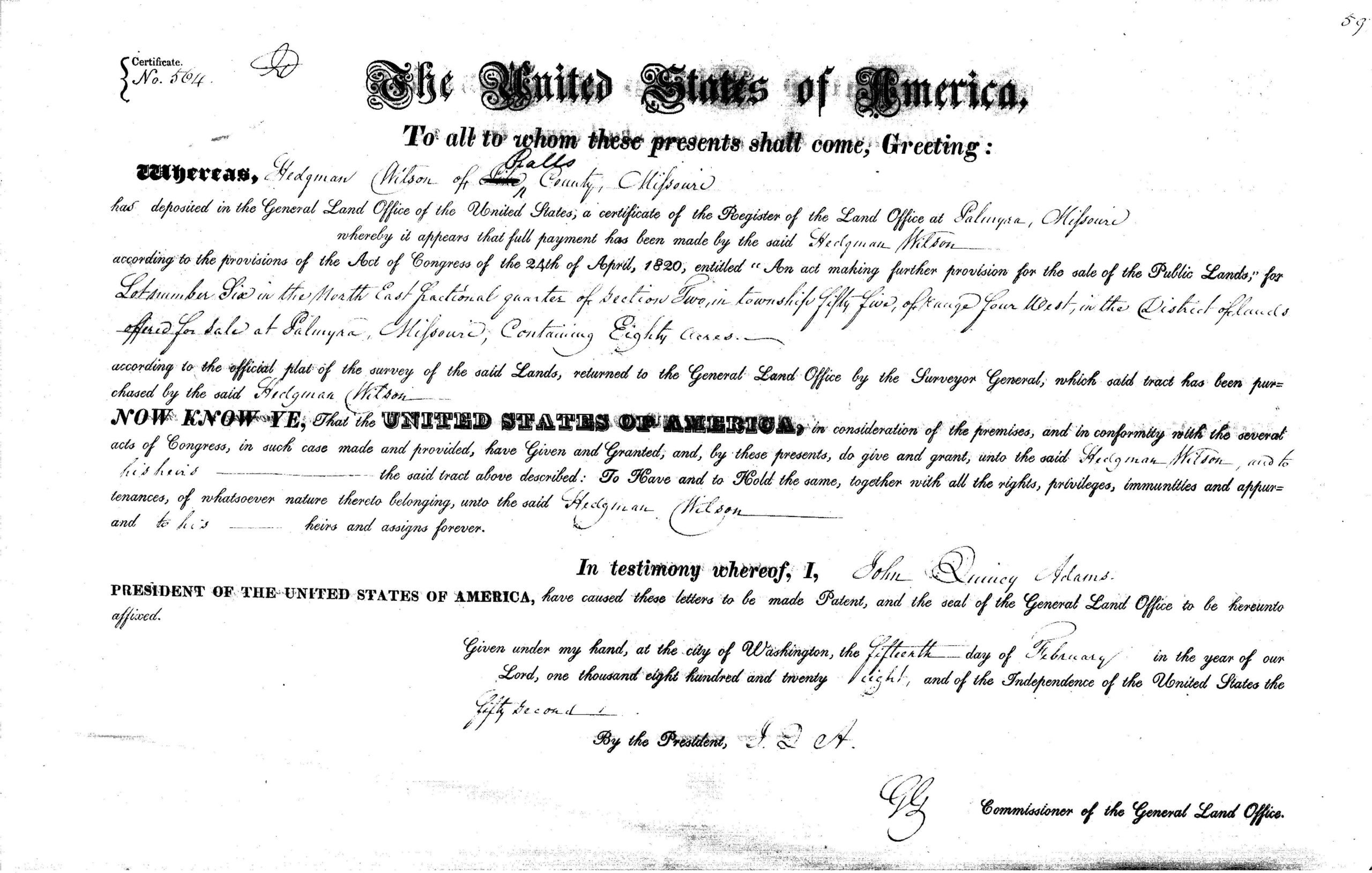 1828 Land Patent